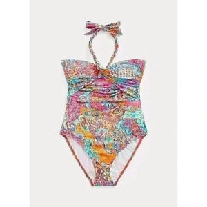 NEW! Ralph Lauren Women's 12 Print Twist-Bandeau One-Piece Swimsuit NWT $150